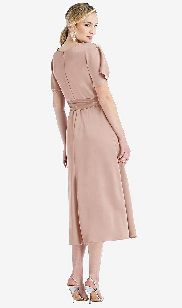 Back View - Toasted Sugar Cowl-Neck Kimono Sleeve Midi Dress with Bowed Sash