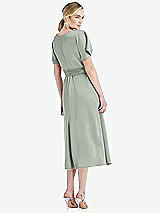 Rear View Thumbnail - Willow Green Cowl-Neck Kimono Sleeve Midi Dress with Bowed Sash