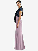 Side View Thumbnail - Suede Rose & Midnight Navy Soft Bow Blouson Bodice Trumpet Gown