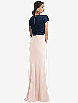 Rear View Thumbnail - Blush & Midnight Navy Soft Bow Blouson Bodice Trumpet Gown