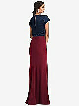 Rear View Thumbnail - Burgundy & Midnight Navy Soft Bow Blouson Bodice Trumpet Gown