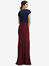 Rear View Thumbnail - Cabernet & Midnight Navy Soft Bow Blouson Bodice Trumpet Gown