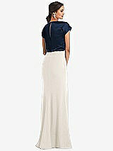 Rear View Thumbnail - Ivory & Midnight Navy Soft Bow Blouson Bodice Trumpet Gown