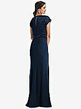 Rear View Thumbnail - Midnight Navy & Midnight Navy Soft Bow Blouson Bodice Trumpet Gown