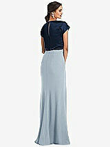 Rear View Thumbnail - Mist & Midnight Navy Soft Bow Blouson Bodice Trumpet Gown