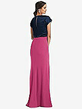 Rear View Thumbnail - Tea Rose & Midnight Navy Soft Bow Blouson Bodice Trumpet Gown