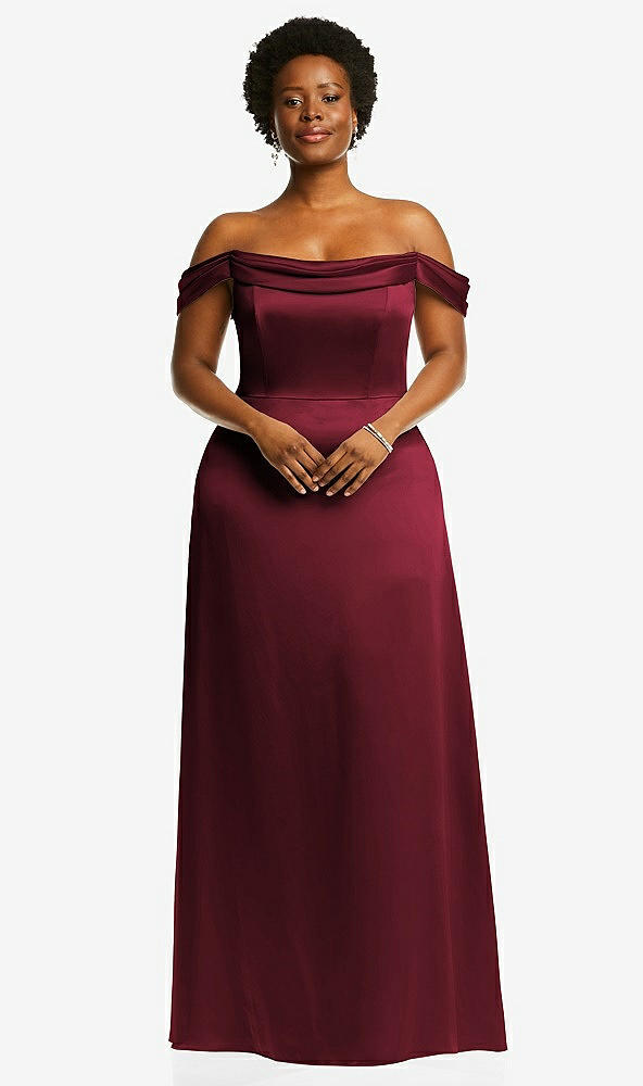 Front View - Cabernet Draped Pleat Off-the-Shoulder Maxi Dress