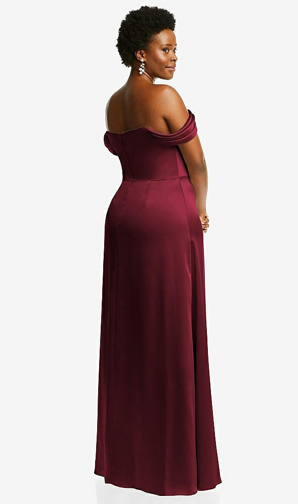 Back View - Cabernet Draped Pleat Off-the-Shoulder Maxi Dress