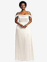 Front View Thumbnail - Ivory Draped Pleat Off-the-Shoulder Maxi Dress