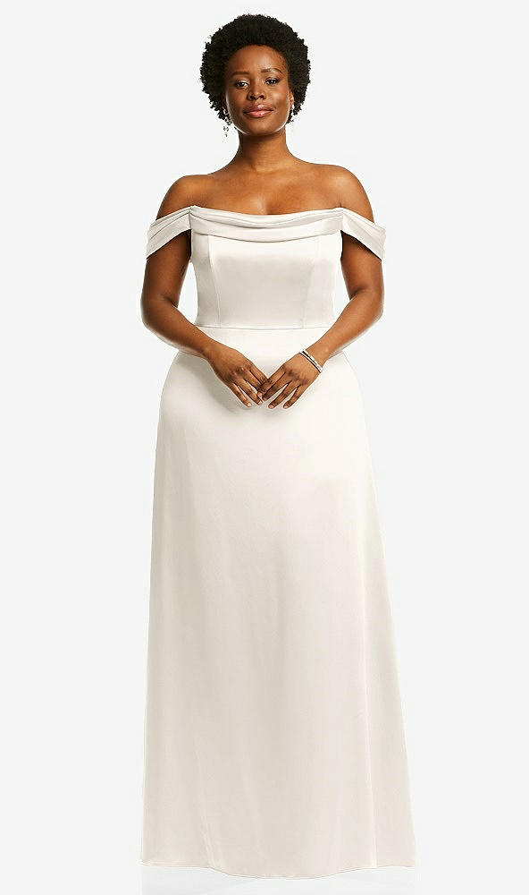 Front View - Ivory Draped Pleat Off-the-Shoulder Maxi Dress
