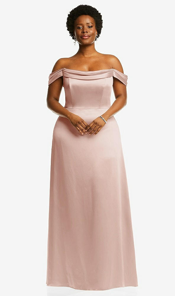 Front View - Toasted Sugar Draped Pleat Off-the-Shoulder Maxi Dress