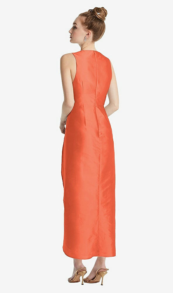 Back View - Fiesta Plunging Neckline Shirred Tulip Skirt Midi Dress