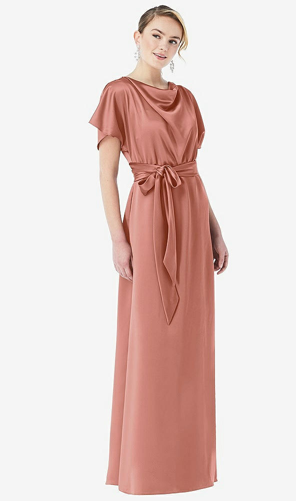 Front View - Desert Rose Cowl-Neck Kimono Sleeve Maxi Dress with Bowed Sash