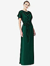 Front View Thumbnail - Hunter Green Cowl-Neck Kimono Sleeve Maxi Dress with Bowed Sash