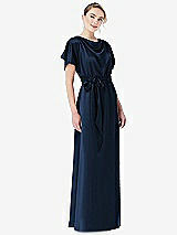Front View Thumbnail - Midnight Navy Cowl-Neck Kimono Sleeve Maxi Dress with Bowed Sash
