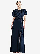 Side View Thumbnail - Midnight Navy Cowl-Neck Kimono Sleeve Maxi Dress with Bowed Sash