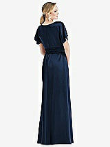 Rear View Thumbnail - Midnight Navy Cowl-Neck Kimono Sleeve Maxi Dress with Bowed Sash