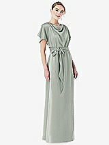 Front View Thumbnail - Willow Green Cowl-Neck Kimono Sleeve Maxi Dress with Bowed Sash