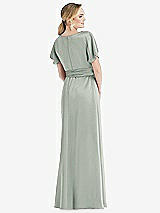 Rear View Thumbnail - Willow Green Cowl-Neck Kimono Sleeve Maxi Dress with Bowed Sash