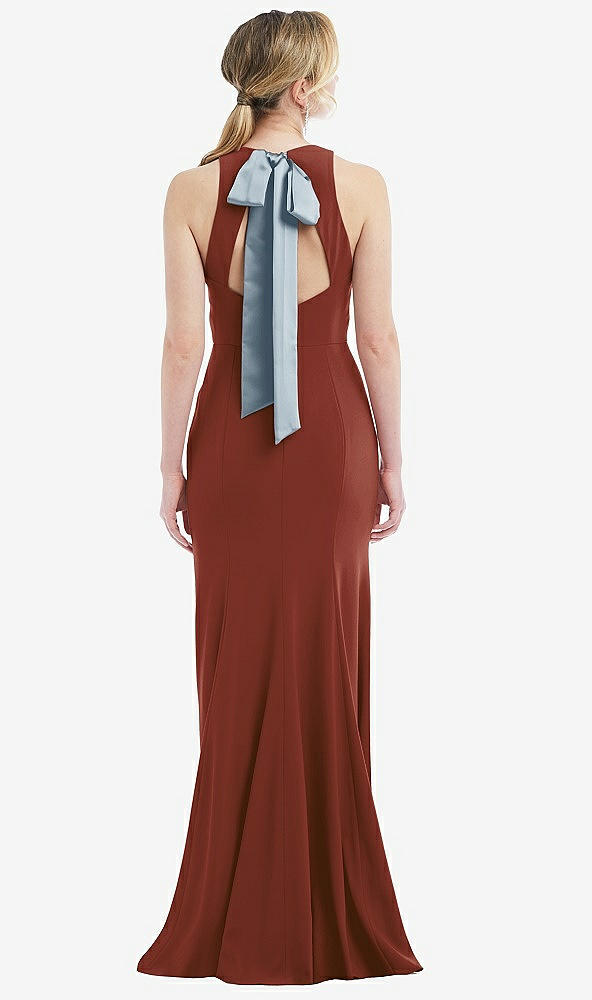 Front View - Auburn Moon & Mist Cutout Open-Back Halter Maxi Dress with Scarf Tie