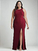 Alt View 1 Thumbnail - Burgundy & Mist Cutout Open-Back Halter Maxi Dress with Scarf Tie