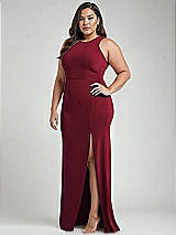 Alt View 2 Thumbnail - Burgundy & Mist Cutout Open-Back Halter Maxi Dress with Scarf Tie