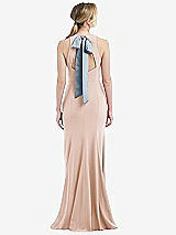Front View Thumbnail - Cameo & Mist Cutout Open-Back Halter Maxi Dress with Scarf Tie
