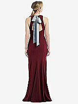 Front View Thumbnail - Cabernet & Mist Cutout Open-Back Halter Maxi Dress with Scarf Tie