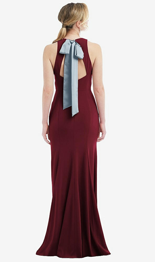 Front View - Cabernet & Mist Cutout Open-Back Halter Maxi Dress with Scarf Tie