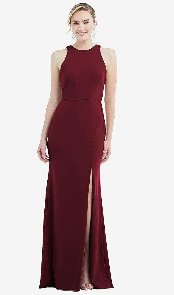 Back View - Cabernet & Mist Cutout Open-Back Halter Maxi Dress with Scarf Tie