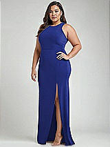 Alt View 2 Thumbnail - Cobalt Blue & Mist Cutout Open-Back Halter Maxi Dress with Scarf Tie