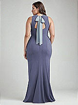 Alt View 3 Thumbnail - French Blue & Mist Cutout Open-Back Halter Maxi Dress with Scarf Tie