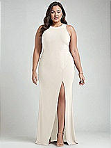 Alt View 1 Thumbnail - Ivory & Mist Cutout Open-Back Halter Maxi Dress with Scarf Tie