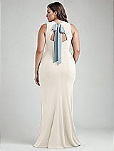 Alt View 3 Thumbnail - Ivory & Mist Cutout Open-Back Halter Maxi Dress with Scarf Tie