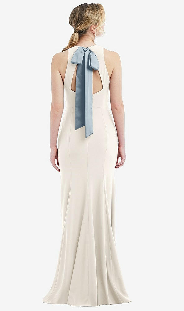 Front View - Ivory & Mist Cutout Open-Back Halter Maxi Dress with Scarf Tie