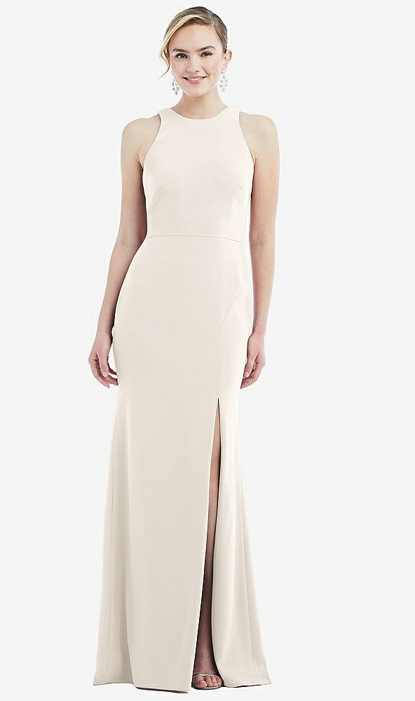 Back View - Ivory & Mist Cutout Open-Back Halter Maxi Dress with Scarf Tie