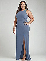 Alt View 2 Thumbnail - Larkspur Blue & Mist Cutout Open-Back Halter Maxi Dress with Scarf Tie