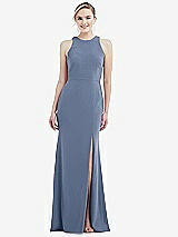 Rear View Thumbnail - Larkspur Blue & Mist Cutout Open-Back Halter Maxi Dress with Scarf Tie