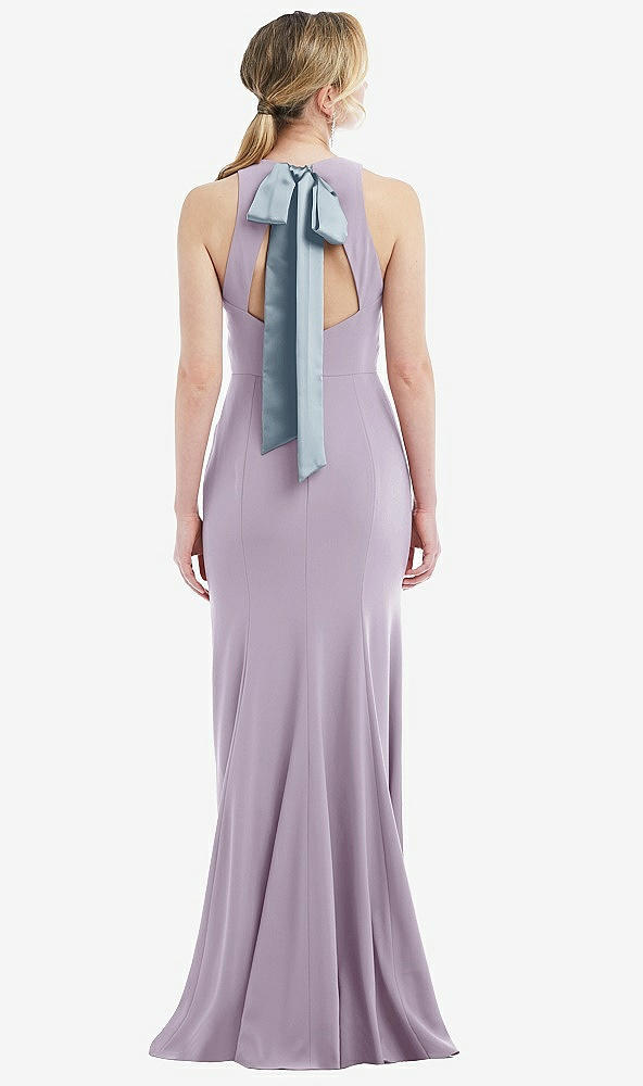 Front View - Lilac Haze & Mist Cutout Open-Back Halter Maxi Dress with Scarf Tie