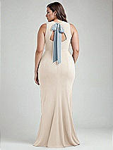 Alt View 3 Thumbnail - Oat & Mist Cutout Open-Back Halter Maxi Dress with Scarf Tie
