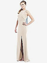 Side View Thumbnail - Oat & Mist Cutout Open-Back Halter Maxi Dress with Scarf Tie