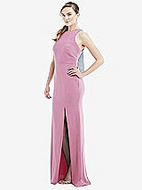 Side View Thumbnail - Powder Pink & Mist Cutout Open-Back Halter Maxi Dress with Scarf Tie