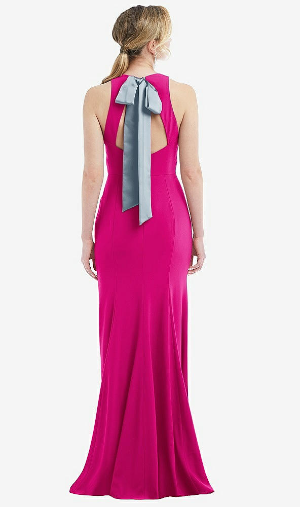 Front View - Think Pink & Mist Cutout Open-Back Halter Maxi Dress with Scarf Tie