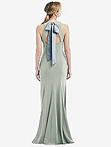 Front View Thumbnail - Willow Green & Mist Cutout Open-Back Halter Maxi Dress with Scarf Tie