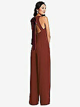 Front View Thumbnail - Auburn Moon & Cabernet Cutout Open-Back Halter Jumpsuit with Scarf Tie