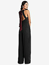 Front View Thumbnail - Black & Cabernet Cutout Open-Back Halter Jumpsuit with Scarf Tie