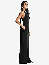 Side View Thumbnail - Black & Cabernet Cutout Open-Back Halter Jumpsuit with Scarf Tie