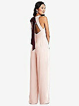 Front View Thumbnail - Blush & Cabernet Cutout Open-Back Halter Jumpsuit with Scarf Tie