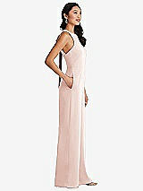 Side View Thumbnail - Blush & Cabernet Cutout Open-Back Halter Jumpsuit with Scarf Tie