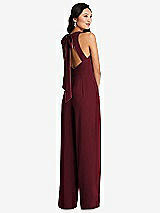 Front View Thumbnail - Cabernet & Cabernet Cutout Open-Back Halter Jumpsuit with Scarf Tie